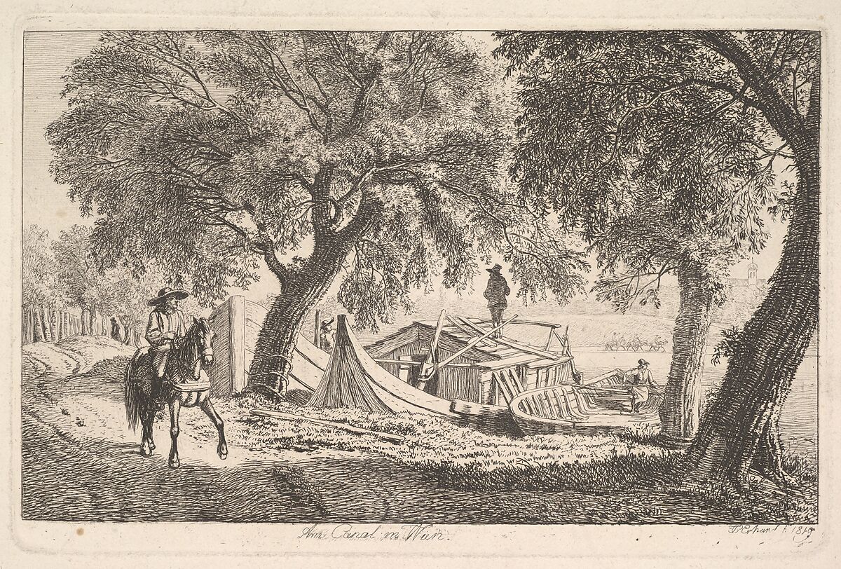 On the Canal in Vienna, Johann Christoph Erhard (German, Nuremberg 1795–1822 Rome), Etching; second state 