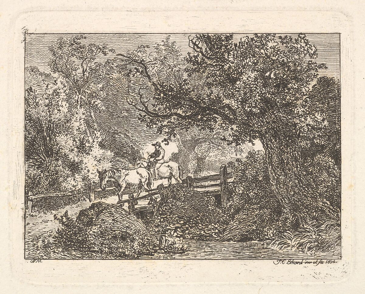 The Peasant on Horseback and the Riderless Horse, Johann Christoph Erhard (German, Nuremberg 1795–1822 Rome), Etching; second state 