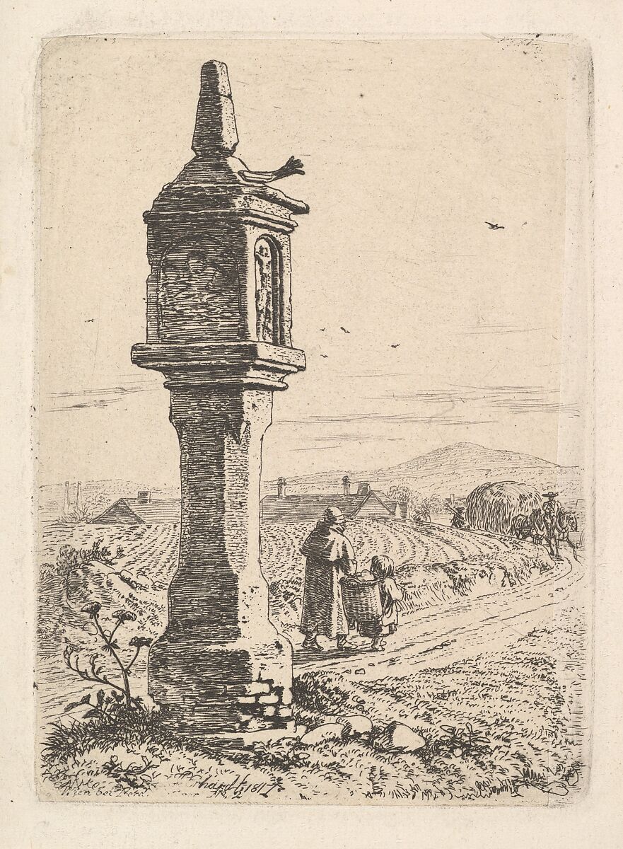 Memorial Column with an Iron Hand, Johann Christoph Erhard (German, Nuremberg 1795–1822 Rome), Etching; second state 