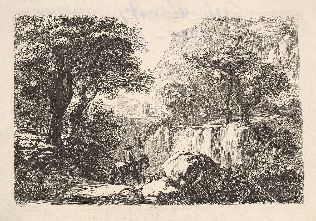 The Horseback Rider in the Gorge, Johann Christoph Erhard (German, Nuremberg 1795–1822 Rome), Etching; second state 
