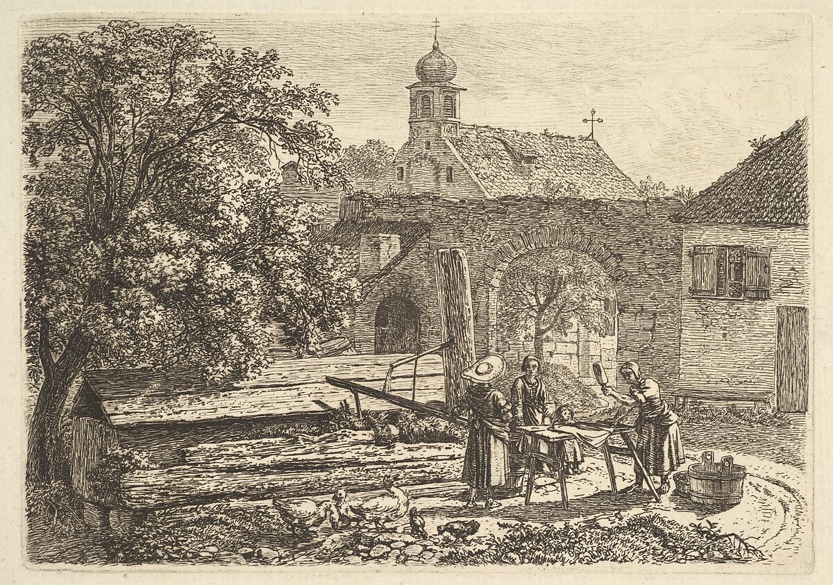 Laundress at an Artesian Well, Johann Christoph Erhard (German, Nuremberg 1795–1822 Rome), Etching; fourth state 