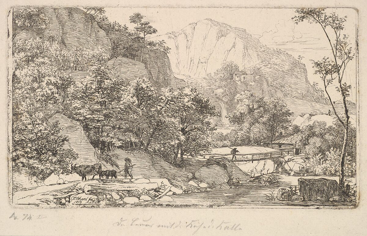 Peasant with Cow and Calf, in the Unterberg near the Berchtesgaden, Johann Christoph Erhard (German, Nuremberg 1795–1822 Rome), Etching; second state 