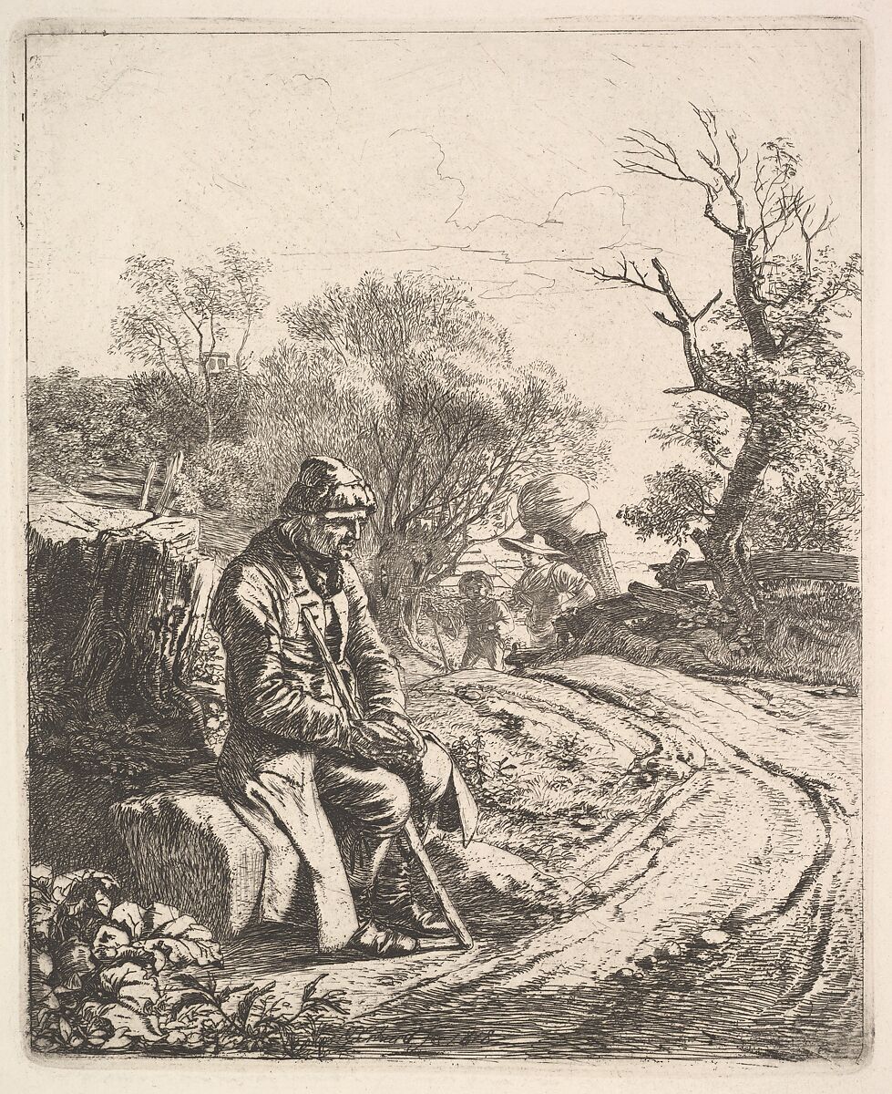 An Old Man Sitting on the Roadside, Johann Christoph Erhard (German, Nuremberg 1795–1822 Rome), Etching; second state 
