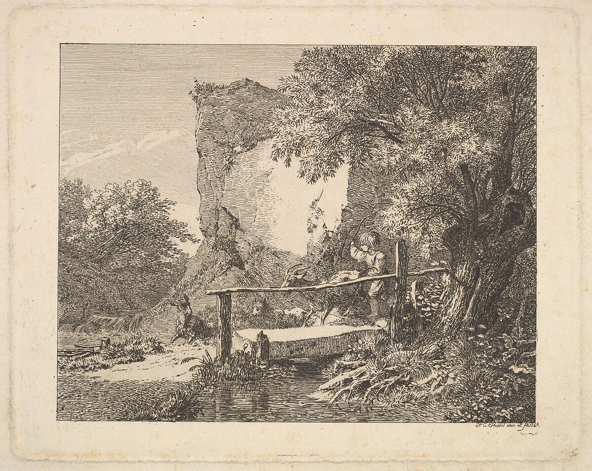 A Boy with Three Goats, Johann Christoph Erhard (German, Nuremberg 1795–1822 Rome), Etching; third state 