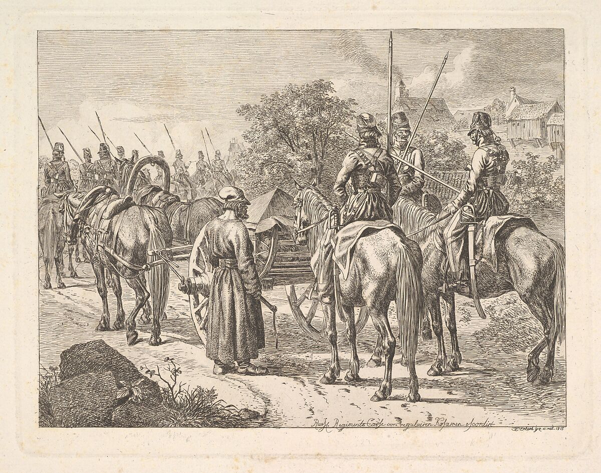 Cossacks Escorting the Regimental Cassone, Johann Christoph Erhard (German, Nuremberg 1795–1822 Rome), Etching; third state 