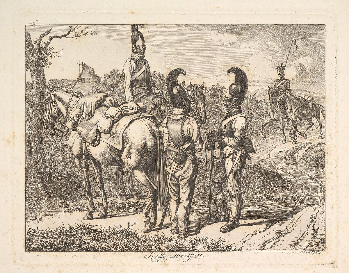 Russian Cuirassiers, Johann Christoph Erhard (German, Nuremberg 1795–1822 Rome), Etching; third state 