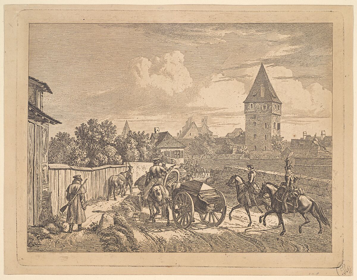 Russian Lancers Escorting the Regimental Cassonne, Johann Christoph Erhard (German, Nuremberg 1795–1822 Rome), Etching; second state 