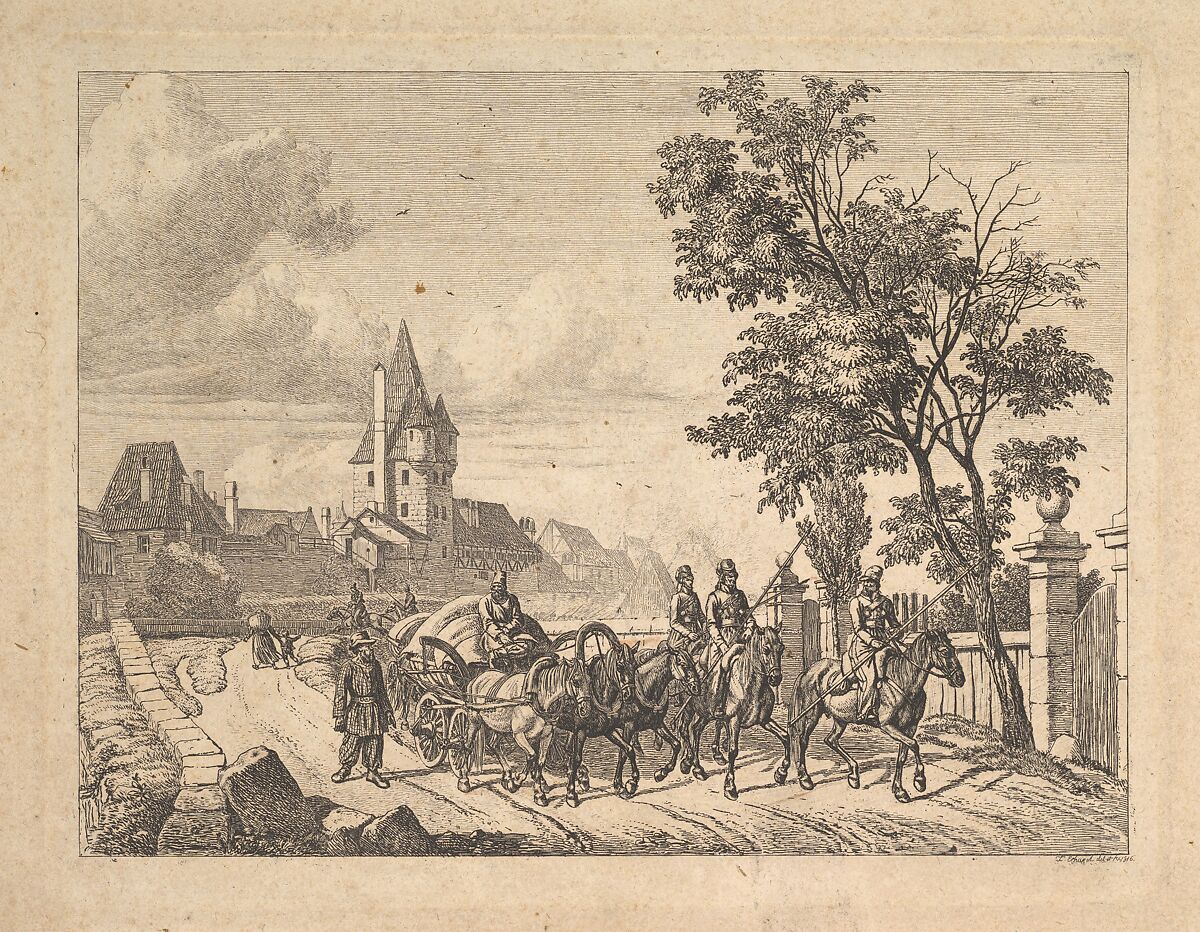 The Cossacks Escorting the Baggage Wagon, Johann Christoph Erhard (German, Nuremberg 1795–1822 Rome), Etching; second state 