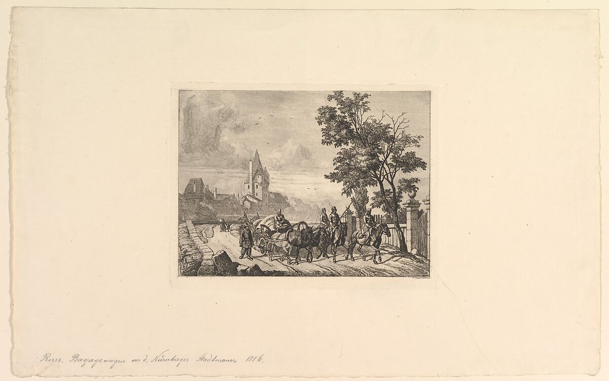 The Cossacks Escorting the Baggage Wagon, Johann Christoph Erhard (German, Nuremberg 1795–1822 Rome), Etching; second state 