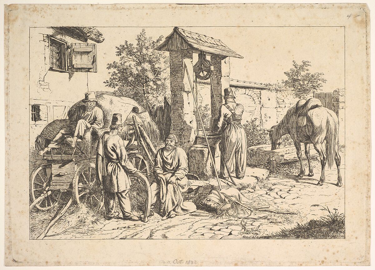 Cossack at the Well, Johann Christoph Erhard (German, Nuremberg 1795–1822 Rome), Etching; before first state 