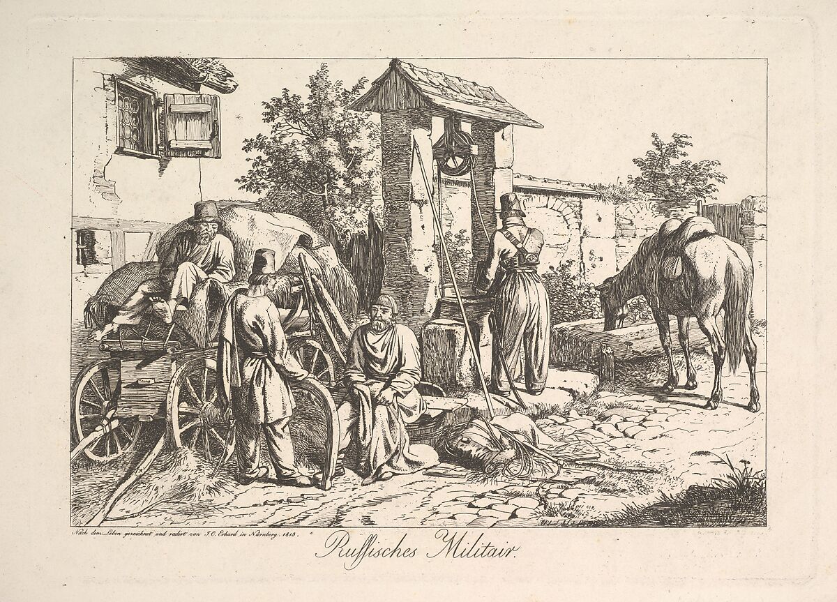 Cossack at the Well, Johann Christoph Erhard (German, Nuremberg 1795–1822 Rome), Etching; third state 
