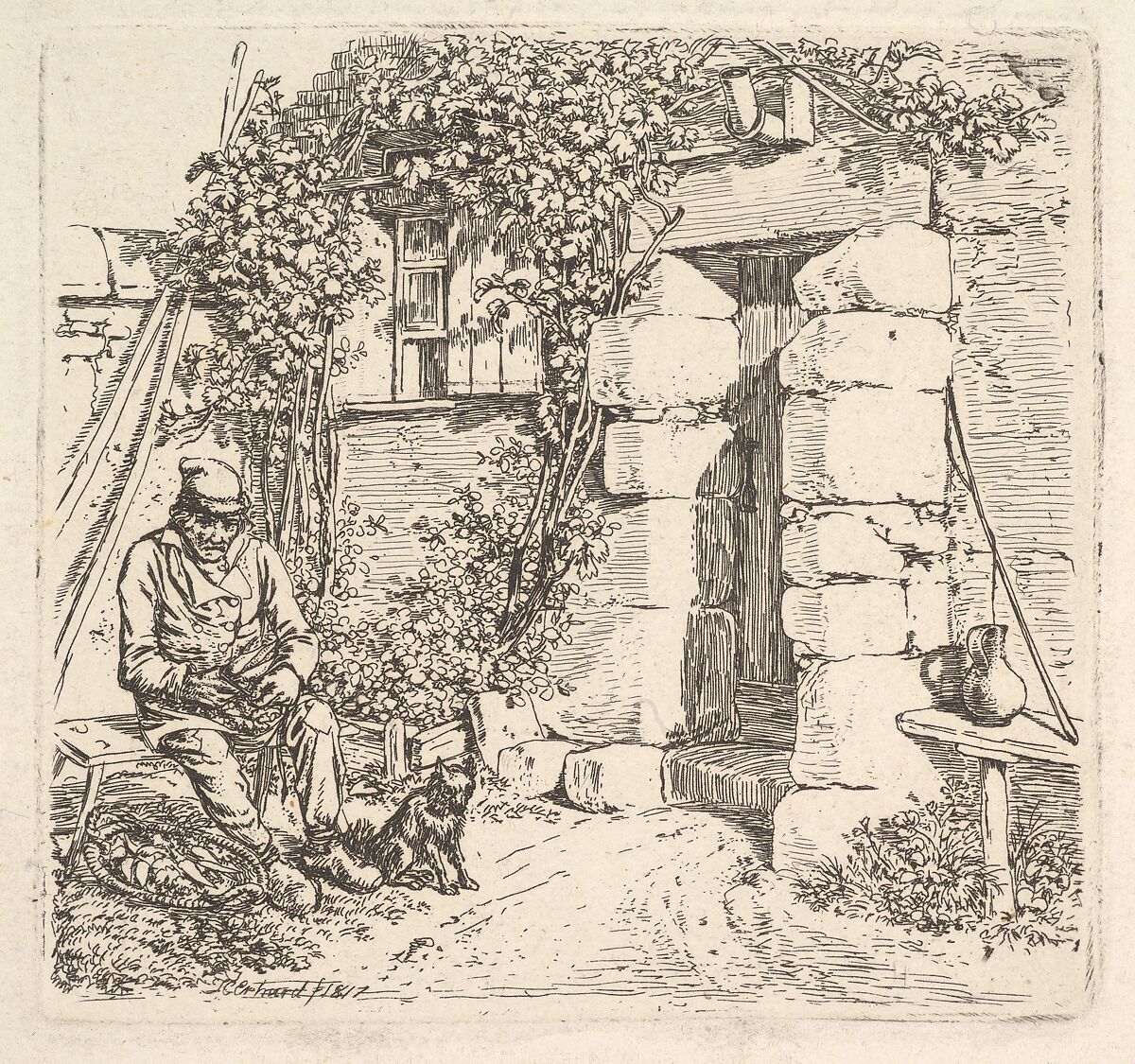 The Old Man and his Pomeranian Dog, Johann Christoph Erhard (German, Nuremberg 1795–1822 Rome), Etching 