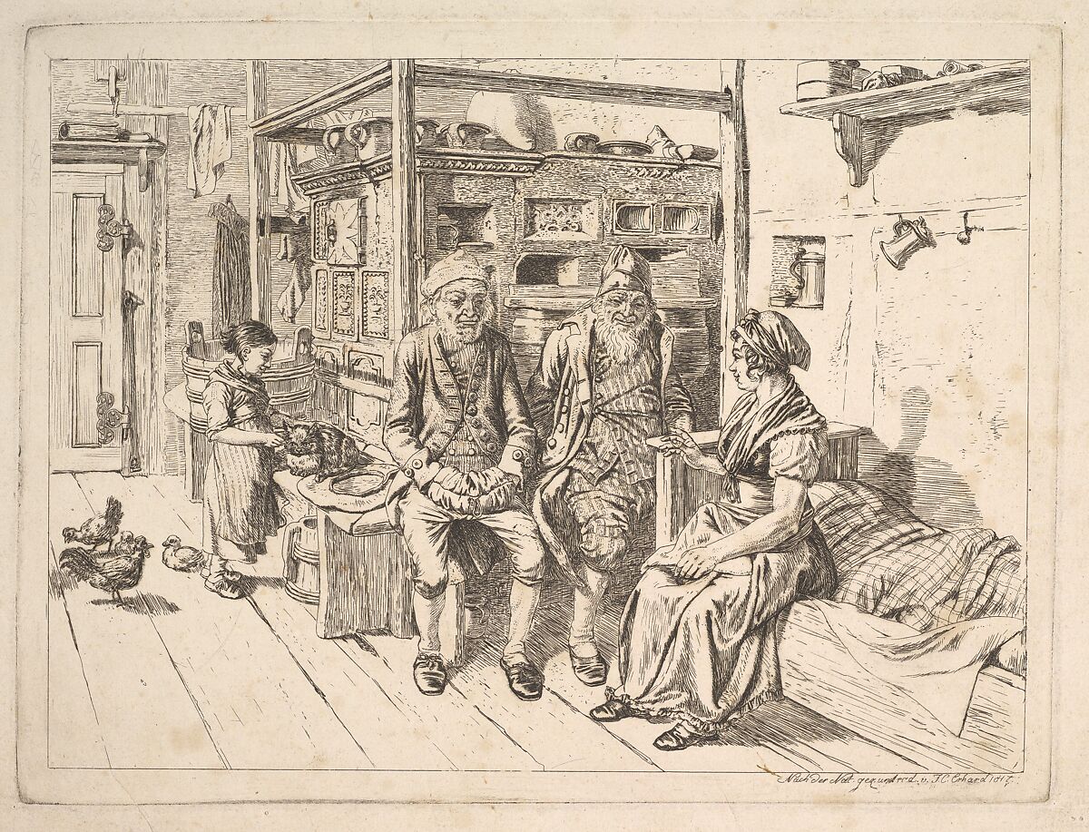 The Jewish Family Sitting Around the Stove, Johann Christoph Erhard (German, Nuremberg 1795–1822 Rome), Etching; first state 