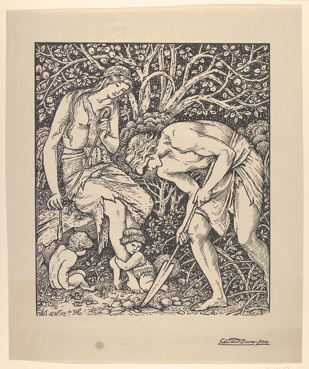 Adam and Eve (Labour: Whan Adam Delved and Eve Span, Who Was Then the Gentleman?), After Sir Edward Burne-Jones (British, Birmingham 1833–1898 Fulham), Process print 