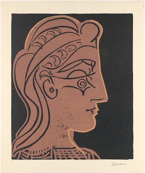 Head of a Woman in Profile, Pablo Picasso (Spanish, Malaga 1881–1973 Mougins, France), Linoleum cut 