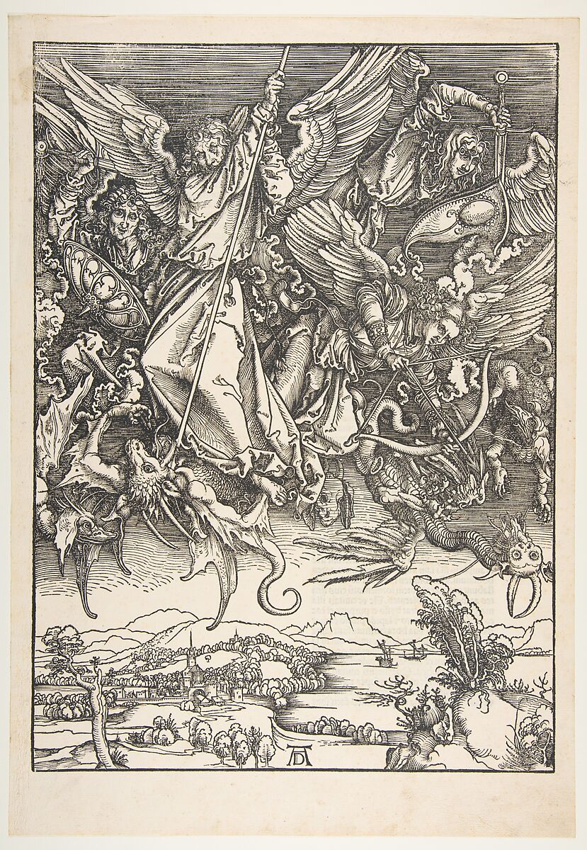 Saint Michael Fighting the Dragon, from "The Apocalypse", Albrecht Dürer (German, Nuremberg 1471–1528 Nuremberg), Woodcut 