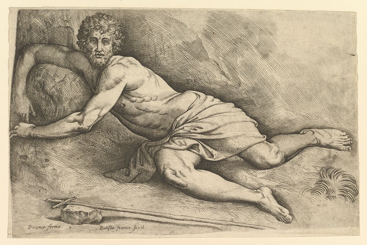 St. John the Baptist in the Wilderness, Battista Franco (Italian, Venice ca. 1510–1561 Venice), Engraving and Etching. Second state 