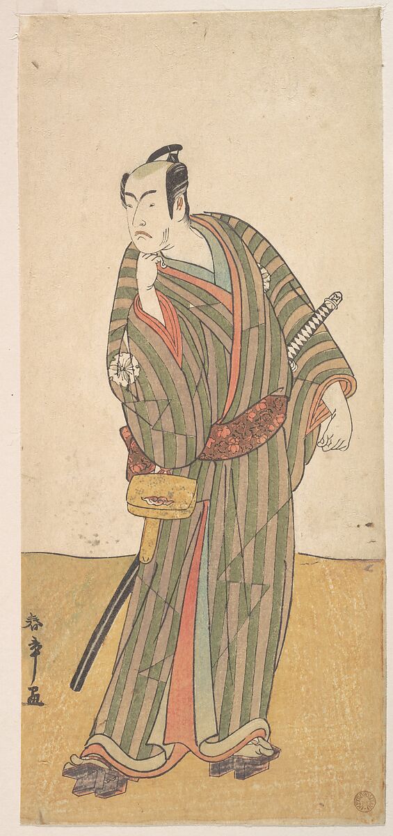The Fourth Matsumoto Koshiro as an Otokodate Standing, Katsukawa Shunshō　勝川春章 (Japanese, 1726–1792), Woodblock print (nishiki-e); ink and color on paper, Japan 