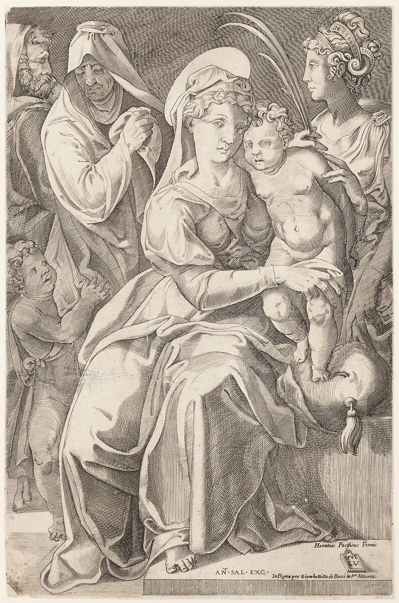 The Holy Family with St. Anne and St. Catherine, Enea Vico (Italian, Parma 1523–1567 Ferrara), Engraving, state IV 