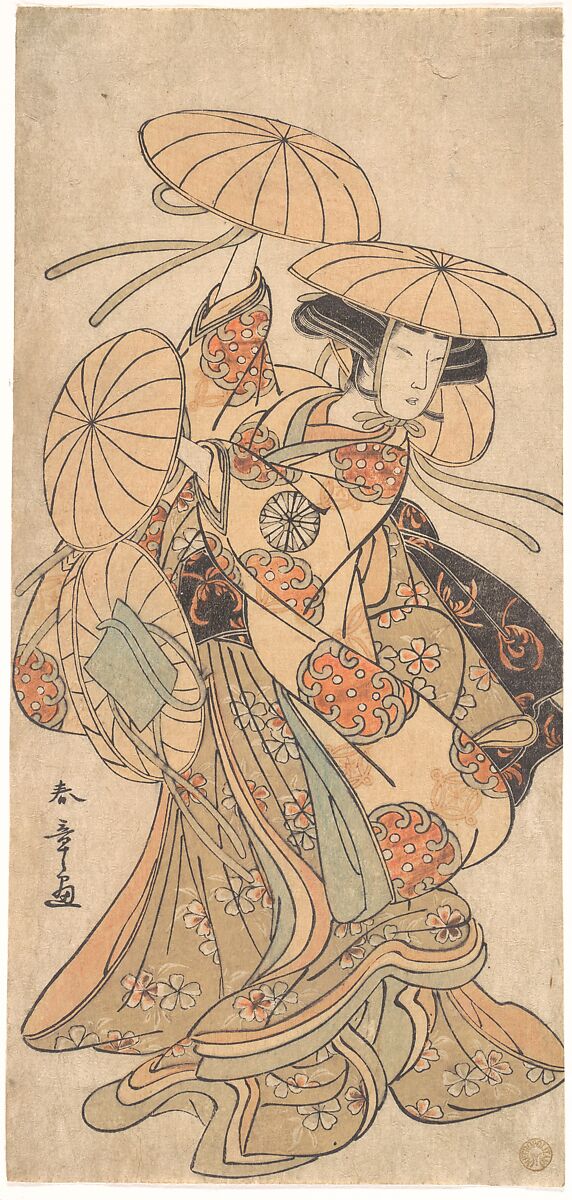 Kabuki Actor Nakamura Tomijūrō I in a Female Dance Role, Katsukawa Shunshō　勝川春章 (Japanese, 1726–1792), Woodblock print (nishiki-e); ink and color on paper, Japan 