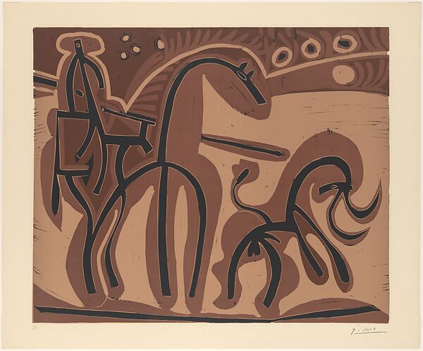Picador and Bull, Pablo Picasso (Spanish, Malaga 1881–1973 Mougins, France), Linoleum cut 