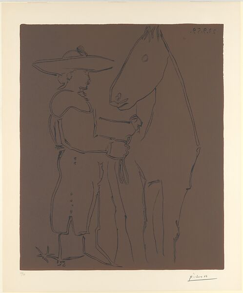 Standing Picador with his Horse, Pablo Picasso (Spanish, Malaga 1881–1973 Mougins, France), Linoleum cut 