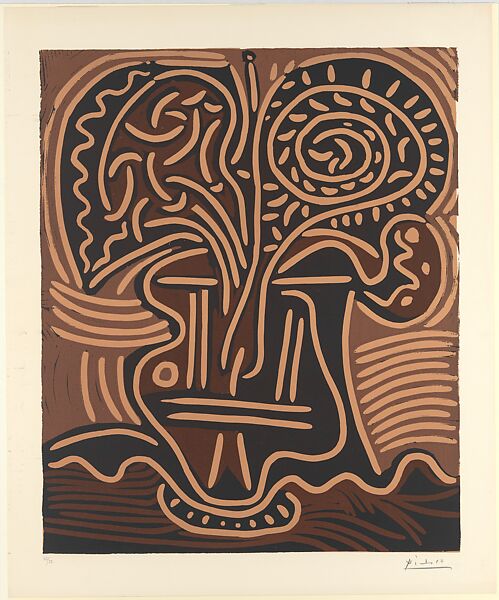 Bouquet in a Vase, Pablo Picasso (Spanish, Malaga 1881–1973 Mougins, France), Linoleum cut 