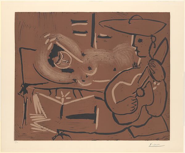 The Aubade with Guitarist, Pablo Picasso (Spanish, Malaga 1881–1973 Mougins, France), Linoleum cut 