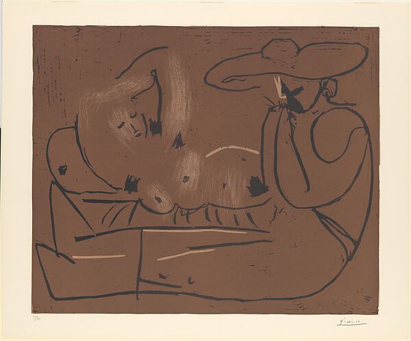 The Aubade with Harmonica Player, Pablo Picasso (Spanish, Malaga 1881–1973 Mougins, France), Linoleum cut 