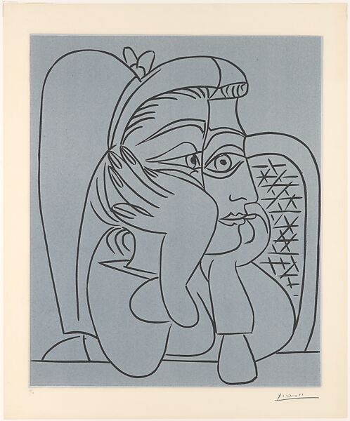 Jacqueline Leaning on Her Elbows, Pablo Picasso (Spanish, Malaga 1881–1973 Mougins, France), Linoleum cut 