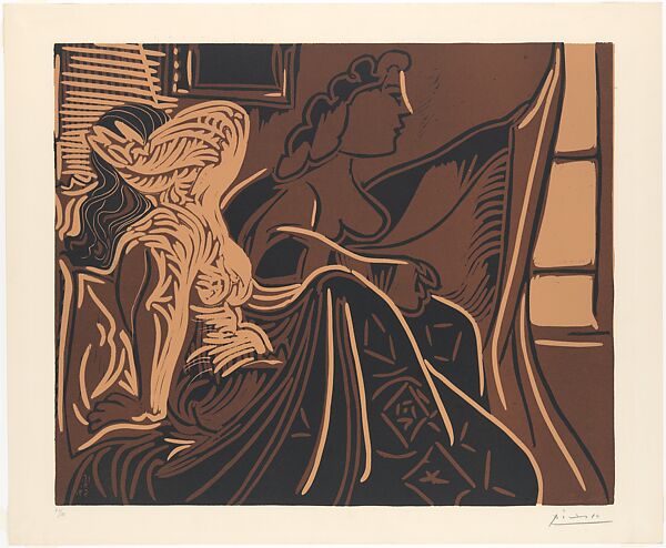 Morning: Two Waking Women, Pablo Picasso (Spanish, Malaga 1881–1973 Mougins, France), Linoleum cut 