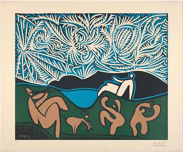 Bacchanal with Kid and Spectator, Pablo Picasso (Spanish, Malaga 1881–1973 Mougins, France), Linoleum cut 