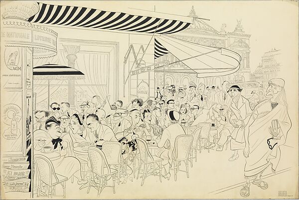 Americans in Paris, Al Hirschfeld (American, St. Louis, Missouri 1903–2003 New York), Pen and black ink over graphite 