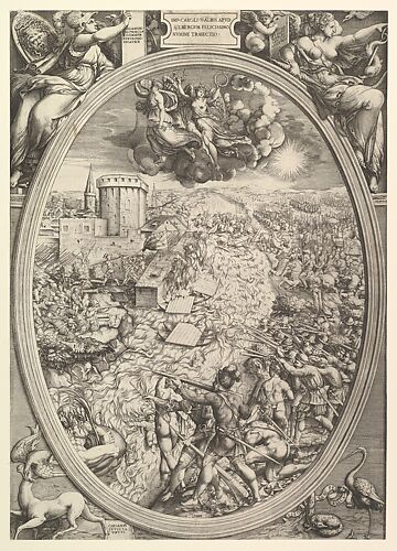 The Battle of Mühlberg with the army of Charles V crossing the Elbe River