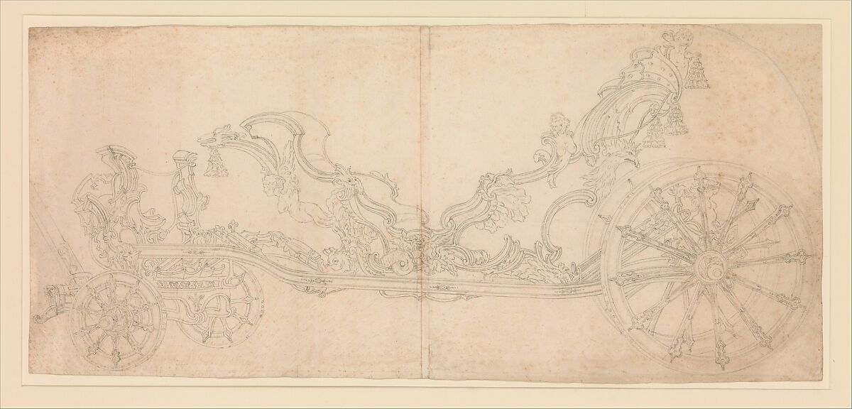 Design for a Carriage, Anonymous, Italian, 17th or 18th century, Black chalk or leadpoint 