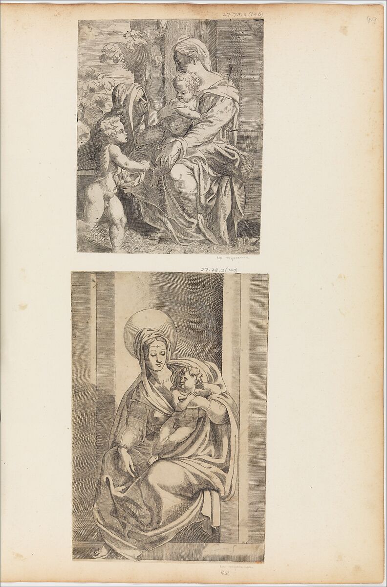 Madonna and Child with St. Elizabeth and St. John, Anonymous, Italian, 16th to early 17th century, Etching with engraving 