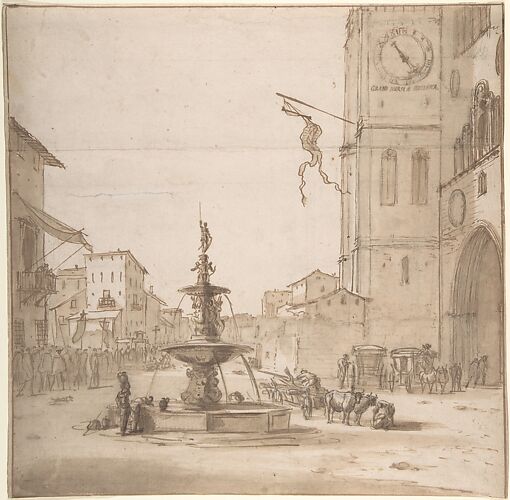 A View of the Piazza del Duomo, Messina, with the Fountain of Orion, the Cathedral to the right