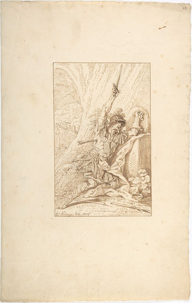 Roman Warriors, Johann Elias Ridinger (German, Ulm 1698–1767 Augsburg), Graphite, pen and brown ink