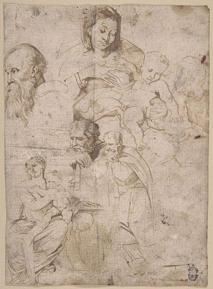 Sheet of Studies, Anthony van Dyck (Flemish, Antwerp 1599–1641 London), Pen and brown ink, brush and brown wash 