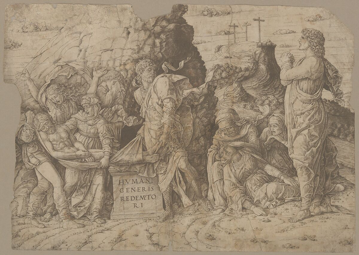 The Entombment of Christ, Andrea Mantegna (Italian, Isola di Carturo 1430/31–1506 Mantua), Engraving and drypoint; second state of two