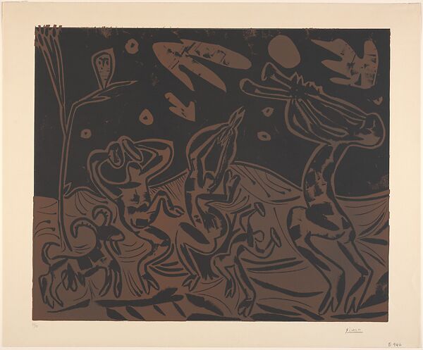 Nocturnal Dance with an Owl, Pablo Picasso (Spanish, Malaga 1881–1973 Mougins, France), Linoleum cut 