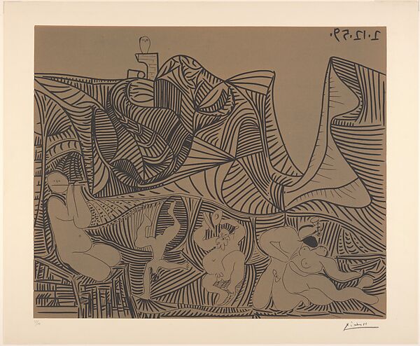Bacchanal with an Owl, Pablo Picasso (Spanish, Malaga 1881–1973 Mougins, France), Linoleum cut 
