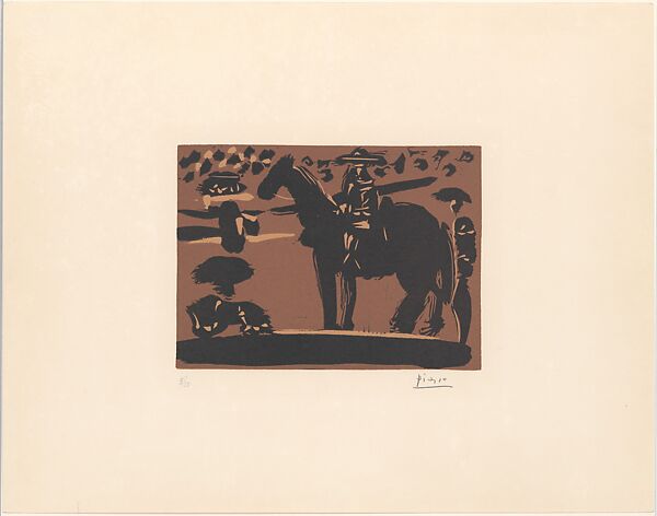 Picador Entering the Arena, Pablo Picasso (Spanish, Malaga 1881–1973 Mougins, France), Linoleum cut 