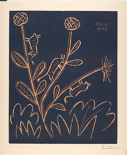 Plant with Little Bulls, Pablo Picasso (Spanish, Malaga 1881–1973 Mougins, France), Linoleum cut 