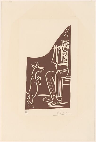 Flutist and Performing Goat, Pablo Picasso (Spanish, Malaga 1881–1973 Mougins, France), Linoleum cut 