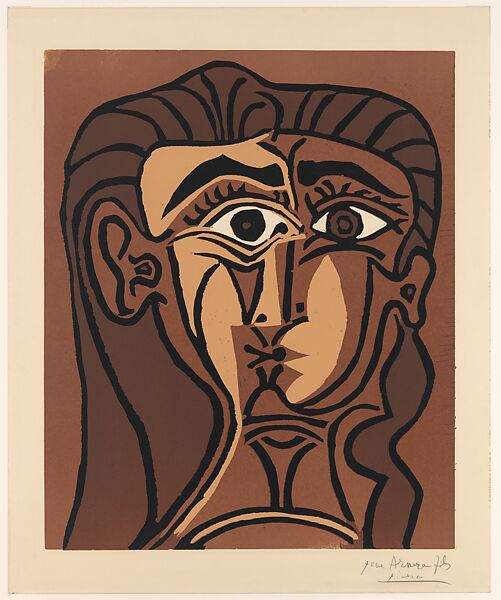 Portrait of Jacqueline Full Face II, Pablo Picasso (Spanish, Malaga 1881–1973 Mougins, France), Linoleum cut 