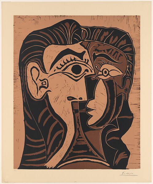 Portrait of Jacqueline Full Face I, Pablo Picasso (Spanish, Malaga 1881–1973 Mougins, France), Linoleum cut 