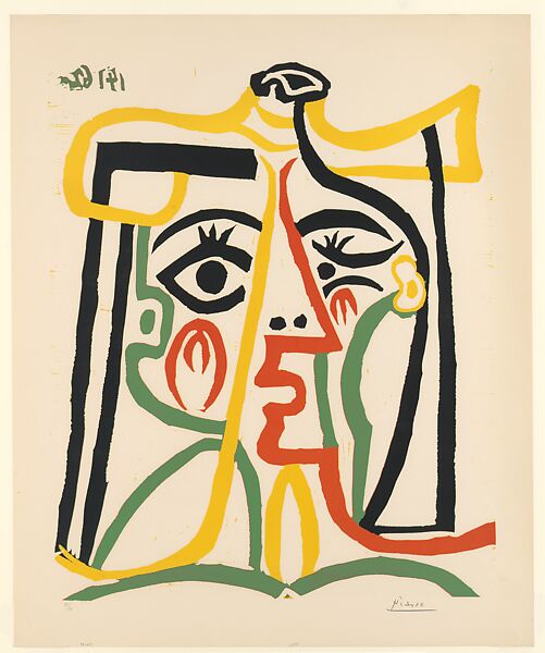 Jacqueline in a Straw Hat, Pablo Picasso (Spanish, Malaga 1881–1973 Mougins, France), Linoleum cut 