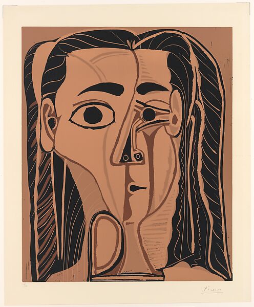 Jacqueline with a Headband, Full Face, Pablo Picasso (Spanish, Malaga 1881–1973 Mougins, France), Linoleum cut 