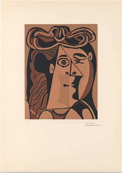 Head of a Woman in a Hat, Pablo Picasso (Spanish, Malaga 1881–1973 Mougins, France), Linoleum cut 